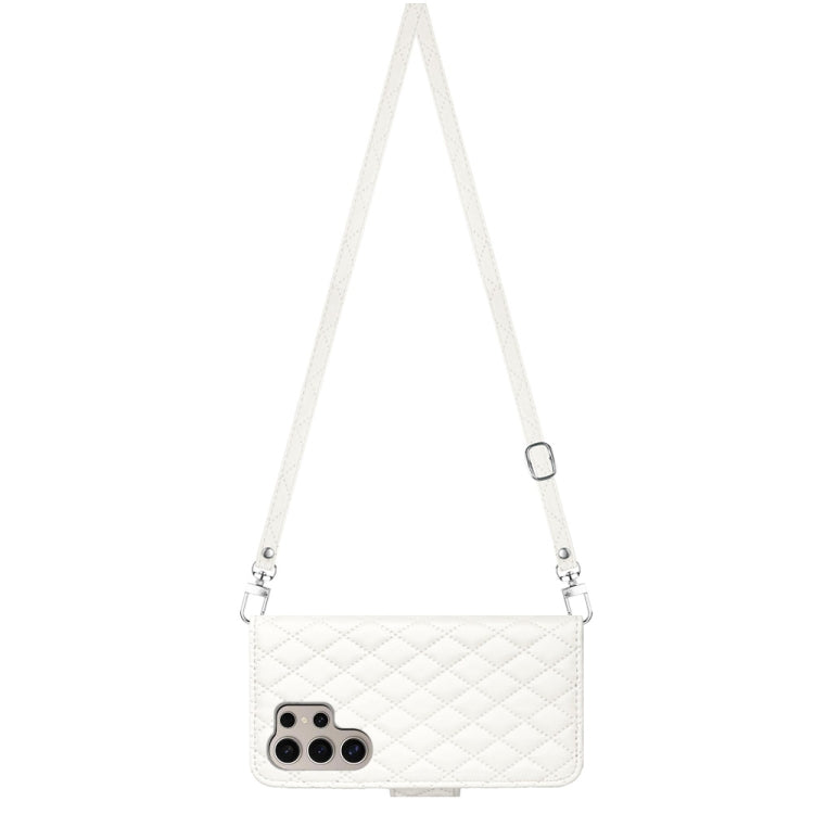 For Samsung Galaxy S24 Ultra 5G Rhombic Texture Flip Leather Phone Case with Long Lanyard(White) - HoMEdemic™ 