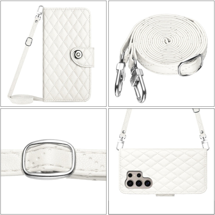 For Samsung Galaxy S24 Ultra 5G Rhombic Texture Flip Leather Phone Case with Long Lanyard(White) - HoMEdemic™ 
