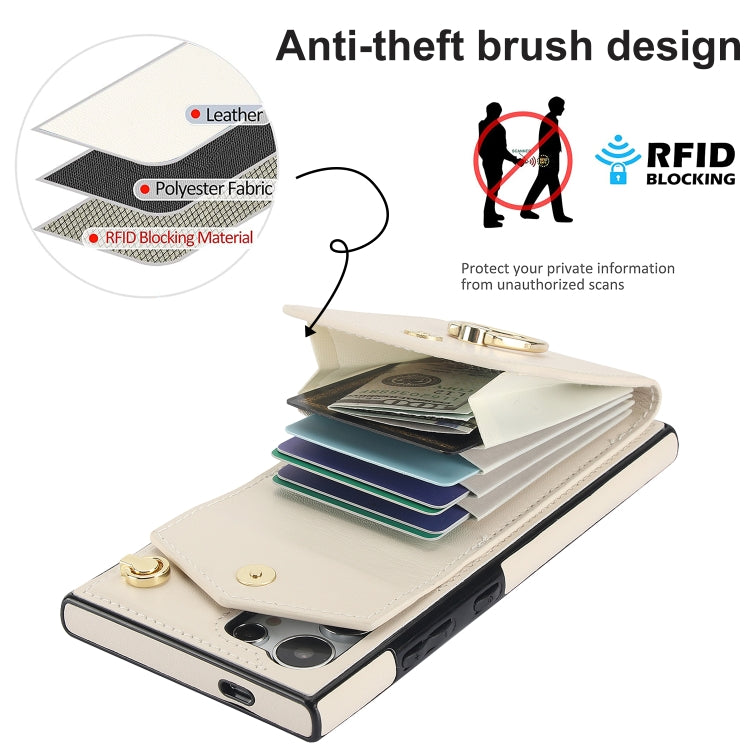 For Samsung Galaxy S24 Ultra 5G Ring Holder RFID Card Slot Phone Case(Beige) - HoMEdemic™ 