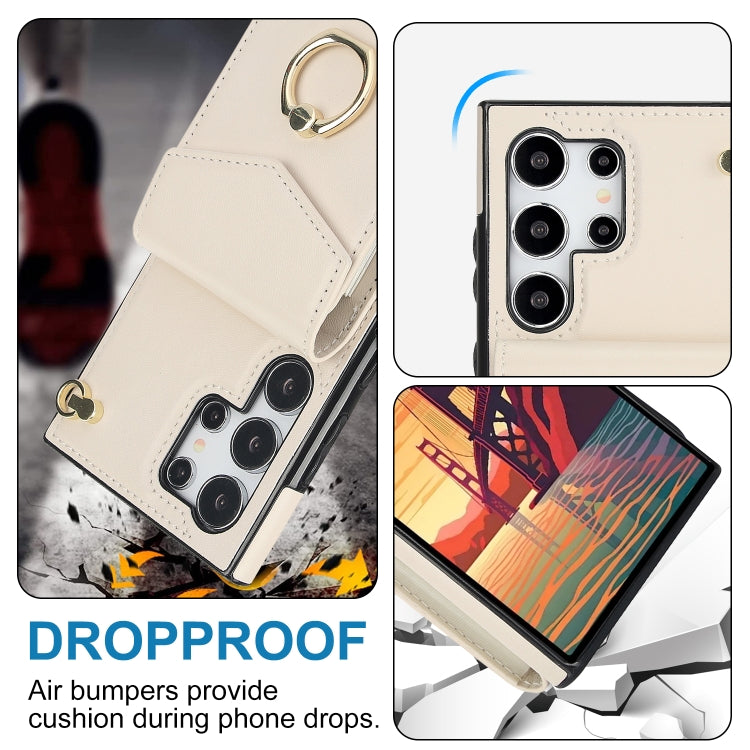 For Samsung Galaxy S24 Ultra 5G Ring Holder RFID Card Slot Phone Case(Beige) - HoMEdemic™ 