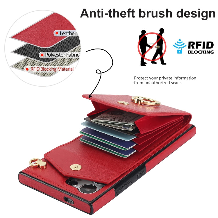 For Samsung Galaxy S24 Ultra 5G Ring Holder RFID Card Slot Phone Case(Red) - HoMEdemic™ 