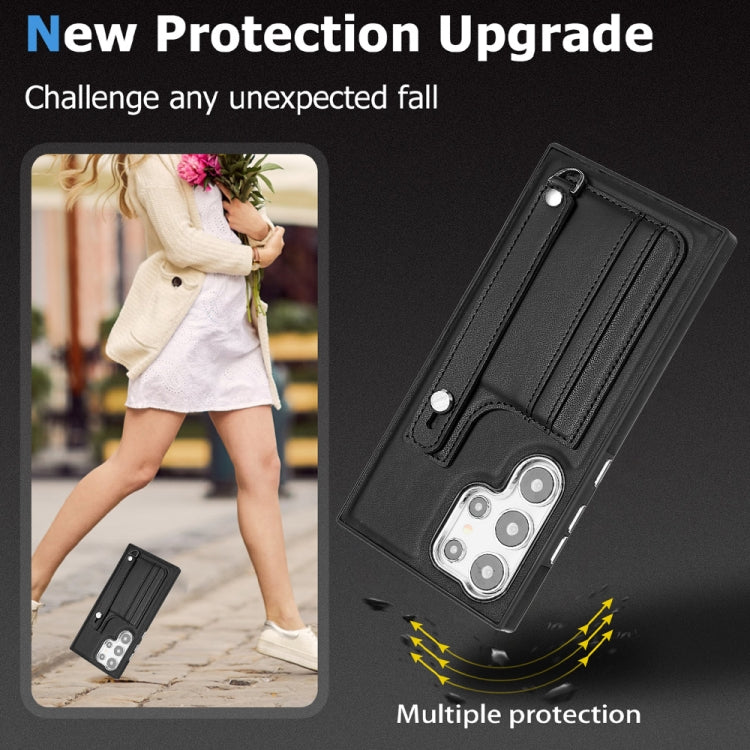 For Samsung Galaxy S24 Ultra 5G Shockproof Leather Phone Case with Wrist Strap(Black) - HoMEdemic™ 