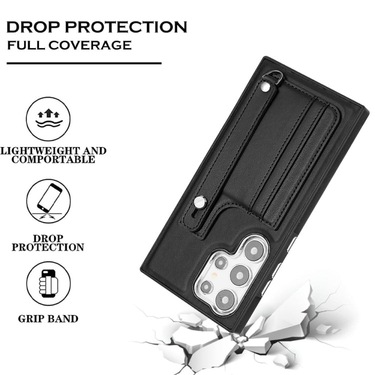 For Samsung Galaxy S24 Ultra 5G Shockproof Leather Phone Case with Wrist Strap(Black) - HoMEdemic™ 