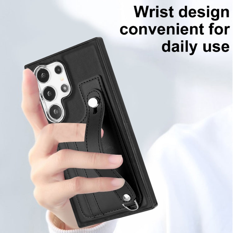For Samsung Galaxy S24 Ultra 5G Shockproof Leather Phone Case with Wrist Strap(Black) - HoMEdemic™ 