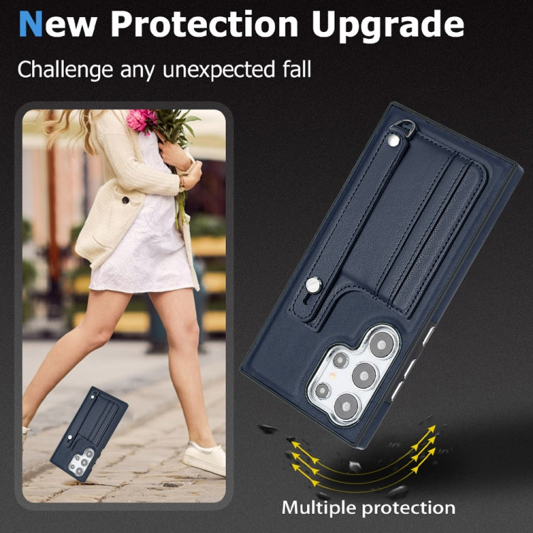 For Samsung Galaxy S24 Ultra 5G Shockproof Leather Phone Case with Wrist Strap(Blue) - HoMEdemic™ 