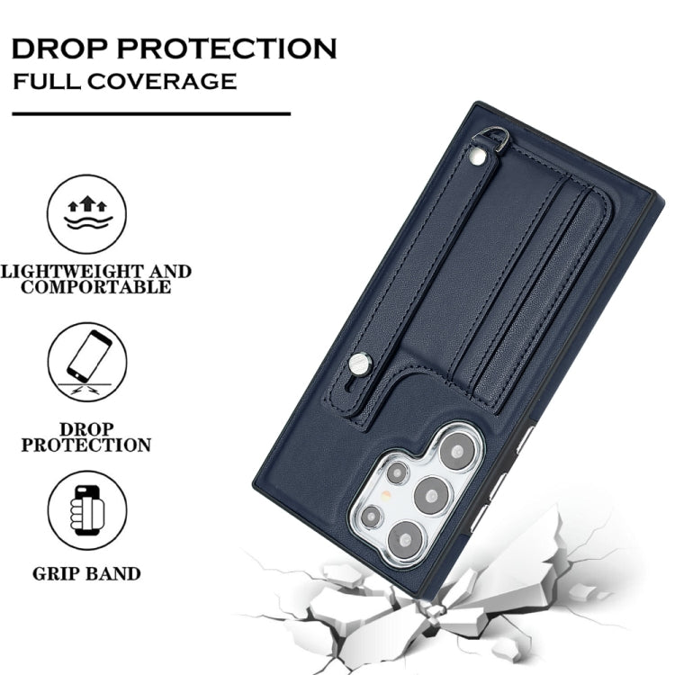 For Samsung Galaxy S24 Ultra 5G Shockproof Leather Phone Case with Wrist Strap(Blue) - HoMEdemic™ 
