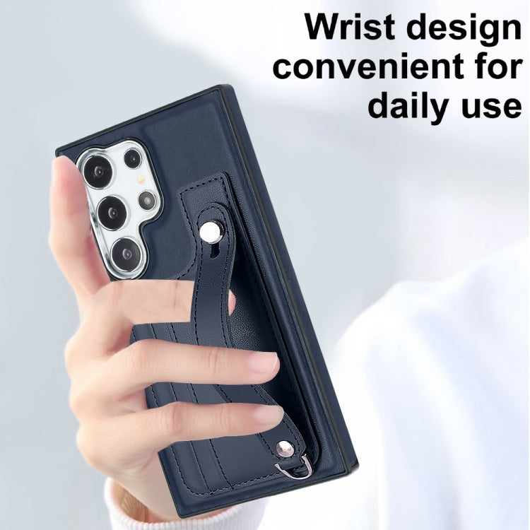 For Samsung Galaxy S24 Ultra 5G Shockproof Leather Phone Case with Wrist Strap(Blue) - HoMEdemic™ 