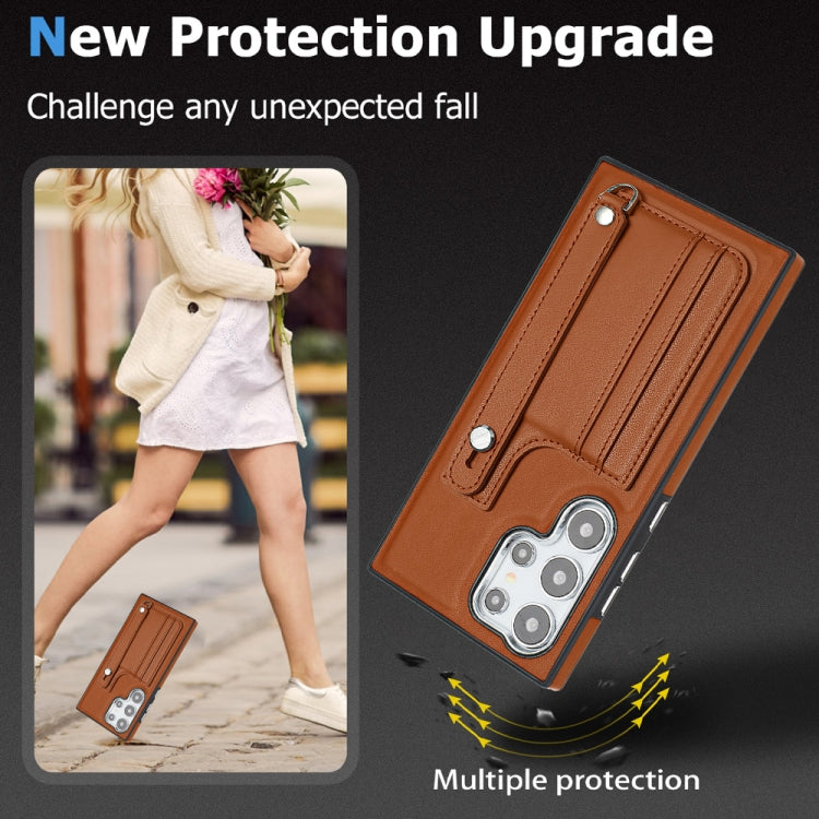 For Samsung Galaxy S24 Ultra 5G Shockproof Leather Phone Case with Wrist Strap(Brown) - HoMEdemic™ 