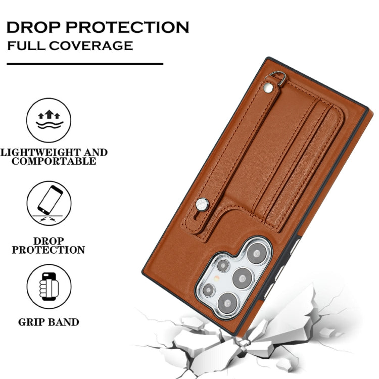 For Samsung Galaxy S24 Ultra 5G Shockproof Leather Phone Case with Wrist Strap(Brown) - HoMEdemic™ 