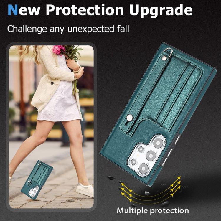 For Samsung Galaxy S24 Ultra 5G Shockproof Leather Phone Case with Wrist Strap(Green) - HoMEdemic™ 