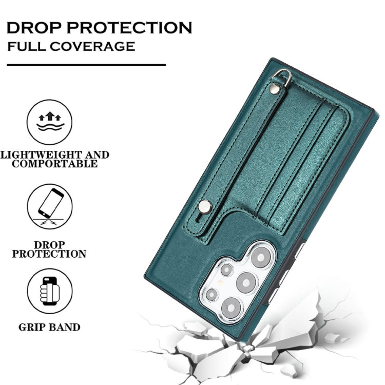 For Samsung Galaxy S24 Ultra 5G Shockproof Leather Phone Case with Wrist Strap(Green) - HoMEdemic™ 