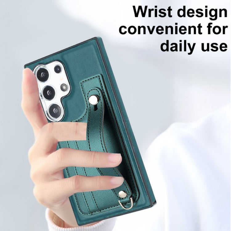 For Samsung Galaxy S24 Ultra 5G Shockproof Leather Phone Case with Wrist Strap(Green) - HoMEdemic™ 