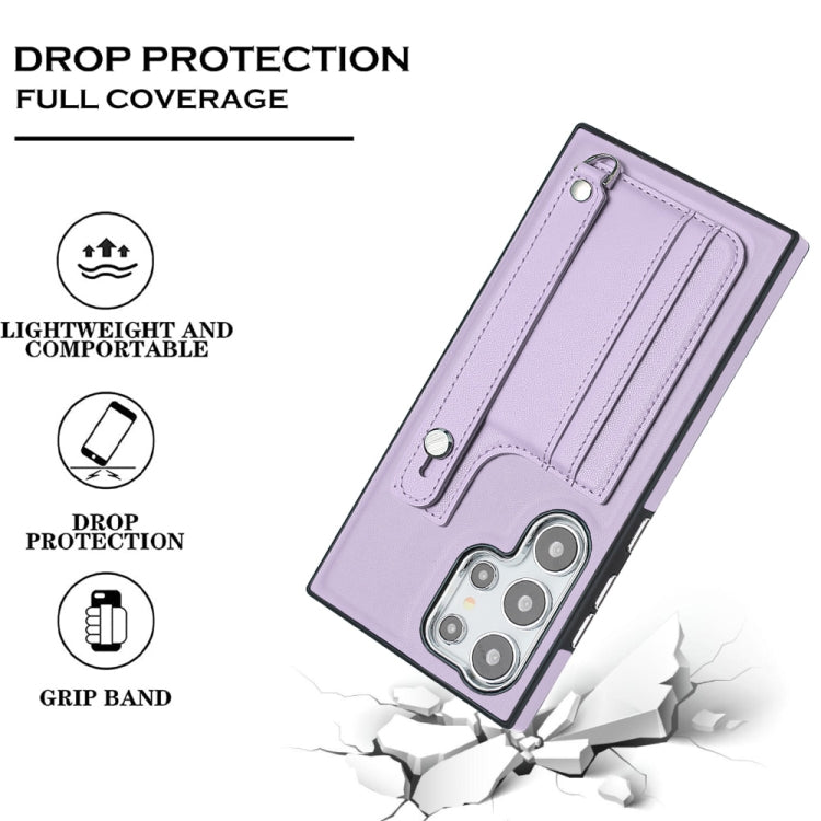For Samsung Galaxy S24 Ultra 5G Shockproof Leather Phone Case with Wrist Strap(Purple) - HoMEdemic™ 