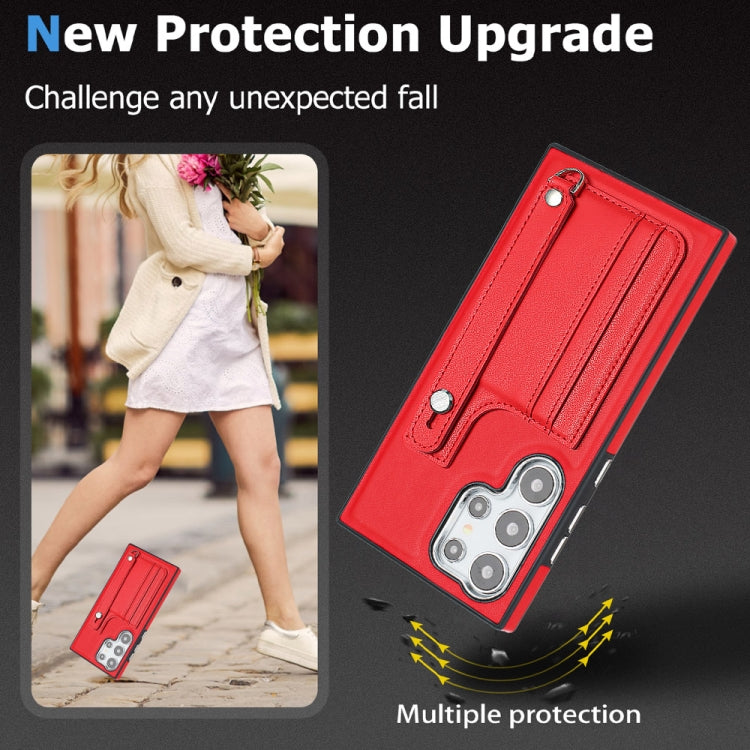 For Samsung Galaxy S24 Ultra 5G Shockproof Leather Phone Case with Wrist Strap(Red) - HoMEdemic™ 