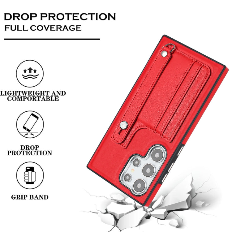 For Samsung Galaxy S24 Ultra 5G Shockproof Leather Phone Case with Wrist Strap(Red) - HoMEdemic™ 