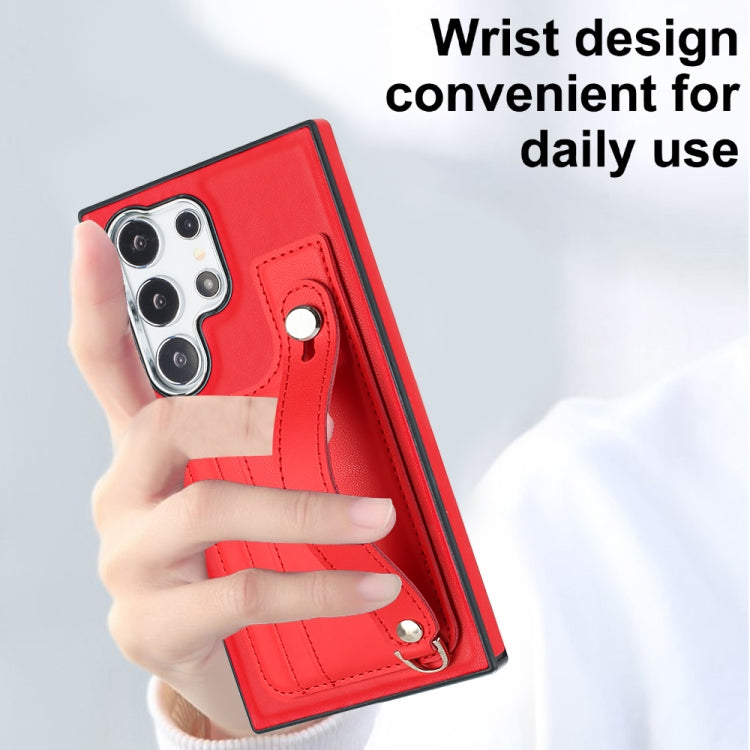 For Samsung Galaxy S24 Ultra 5G Shockproof Leather Phone Case with Wrist Strap(Red) - HoMEdemic™ 