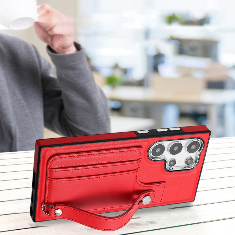 For Samsung Galaxy S24 Ultra 5G Shockproof Leather Phone Case with Wrist Strap(Red) - HoMEdemic™ 