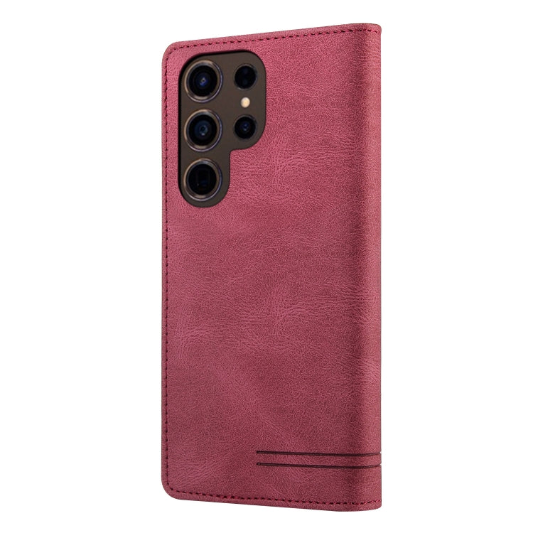 For Samsung Galaxy S24 Ultra 5G Skin Feel Anti-theft Brush Horizontal Flip Leather Case with Holder(Wine Red) - HoMEdemic™ 