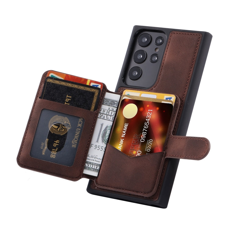 For Samsung Galaxy S24 Ultra 5G Skin Feel Dream RFID Anti-theft PU Card Bag Phone Case(Coffee) - HoMEdemic™ 