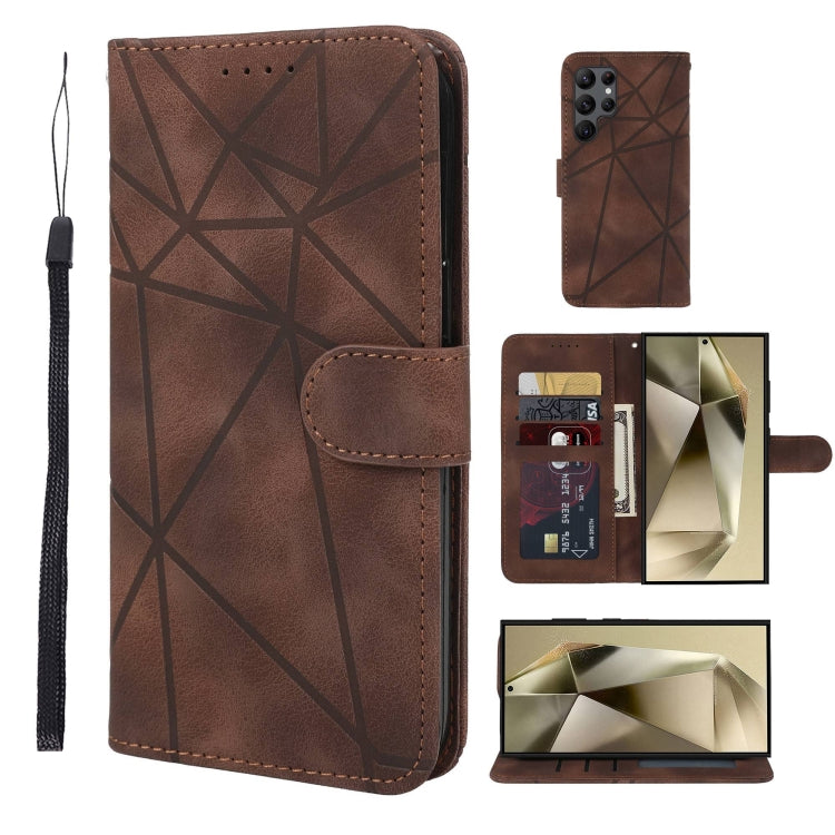 For Samsung Galaxy S24 Ultra 5G Skin Feel Geometric Lines Leather Phone Case(Brown) - HoMEdemic™ 