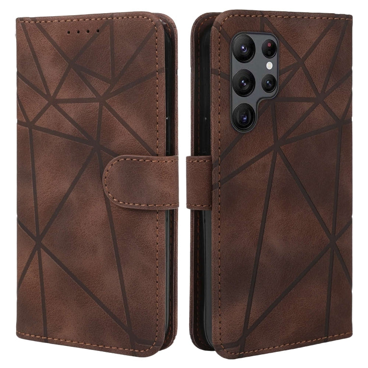 For Samsung Galaxy S24 Ultra 5G Skin Feel Geometric Lines Leather Phone Case(Brown) - HoMEdemic™ 