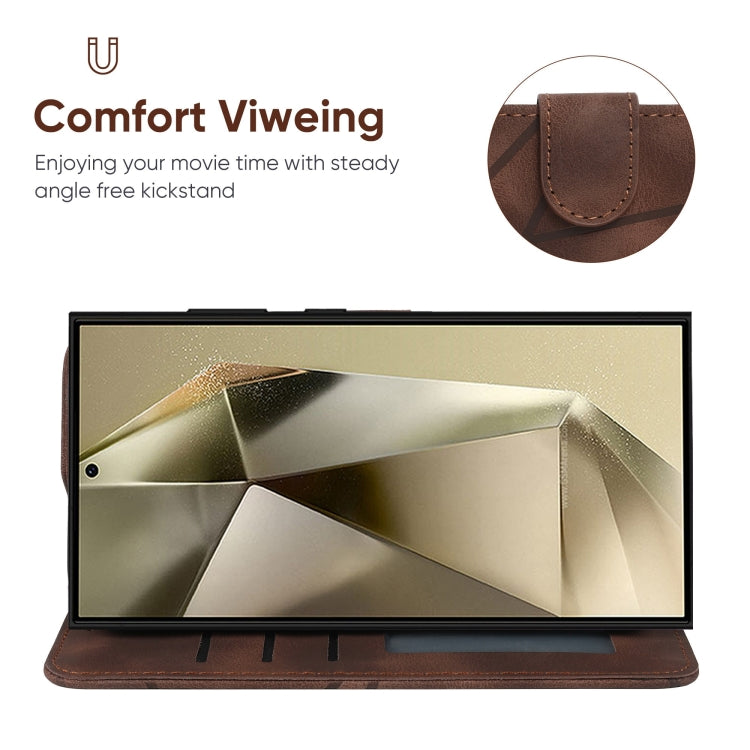 For Samsung Galaxy S24 Ultra 5G Skin Feel Geometric Lines Leather Phone Case(Brown) - HoMEdemic™ 