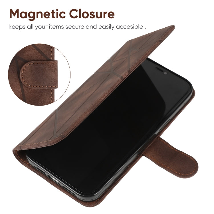 For Samsung Galaxy S24 Ultra 5G Skin Feel Geometric Lines Leather Phone Case(Brown) - HoMEdemic™ 