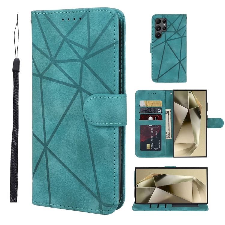 For Samsung Galaxy S24 Ultra 5G Skin Feel Geometric Lines Leather Phone Case(Green) - HoMEdemic™ 