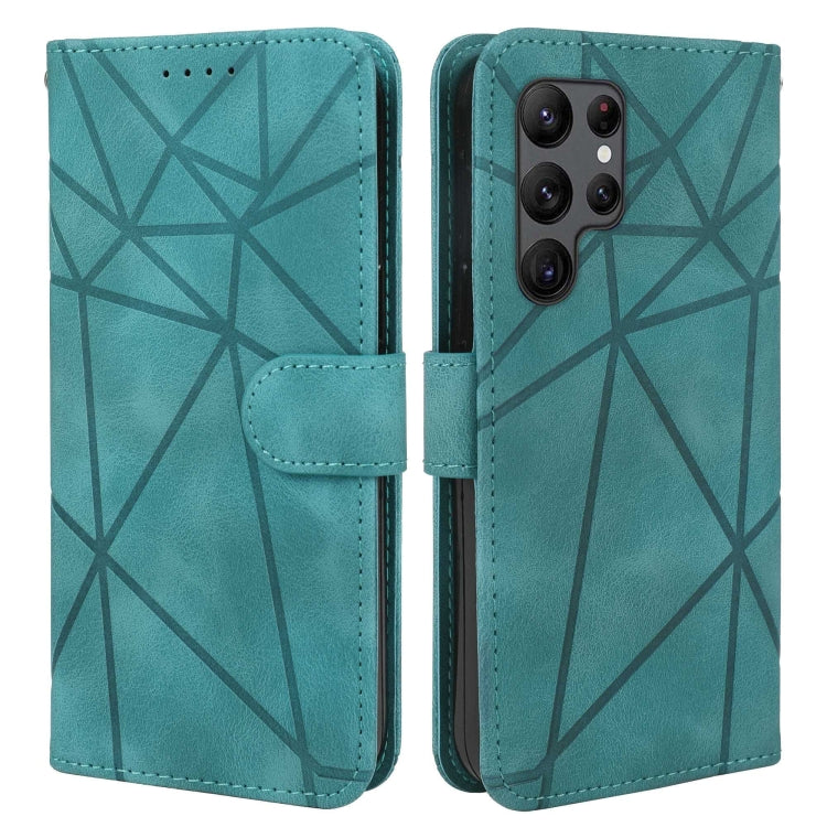 For Samsung Galaxy S24 Ultra 5G Skin Feel Geometric Lines Leather Phone Case(Green) - HoMEdemic™ 