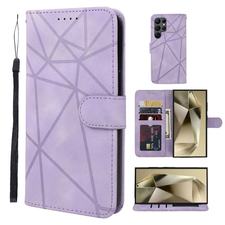 For Samsung Galaxy S24 Ultra 5G Skin Feel Geometric Lines Leather Phone Case(Purple) - HoMEdemic™ 