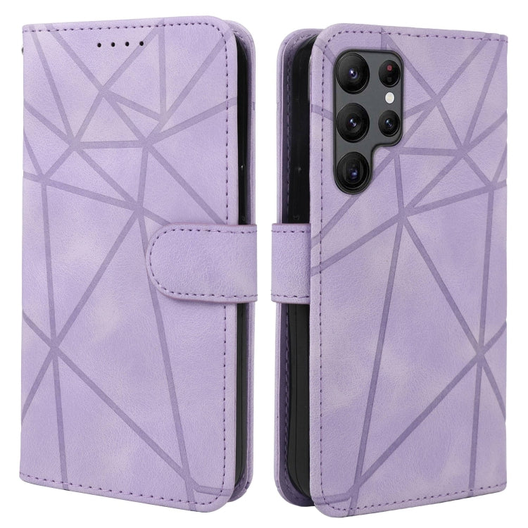 For Samsung Galaxy S24 Ultra 5G Skin Feel Geometric Lines Leather Phone Case(Purple) - HoMEdemic™ 