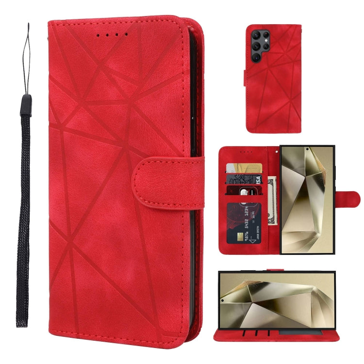 For Samsung Galaxy S24 Ultra 5G Skin Feel Geometric Lines Leather Phone Case(Red) - HoMEdemic™ 