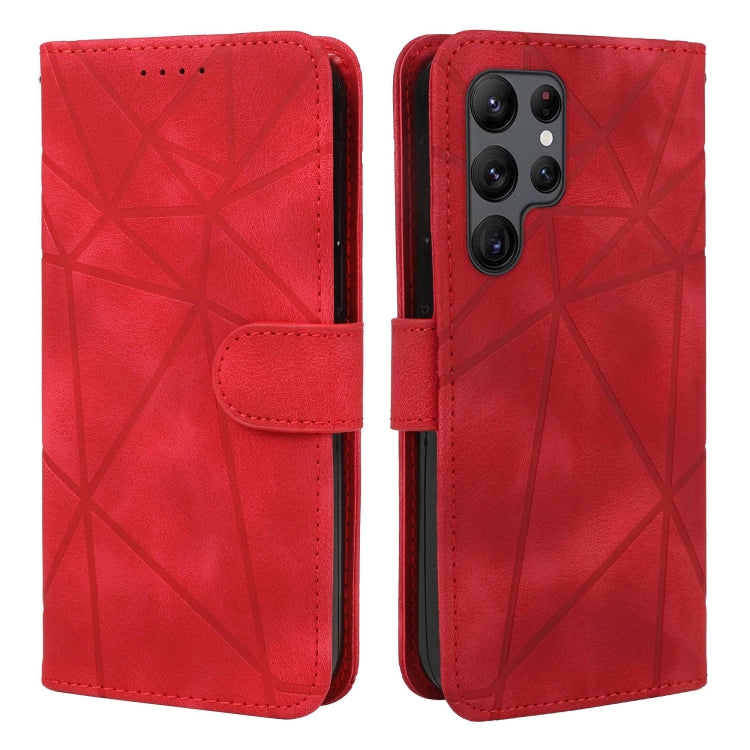 For Samsung Galaxy S24 Ultra 5G Skin Feel Geometric Lines Leather Phone Case(Red) - HoMEdemic™ 