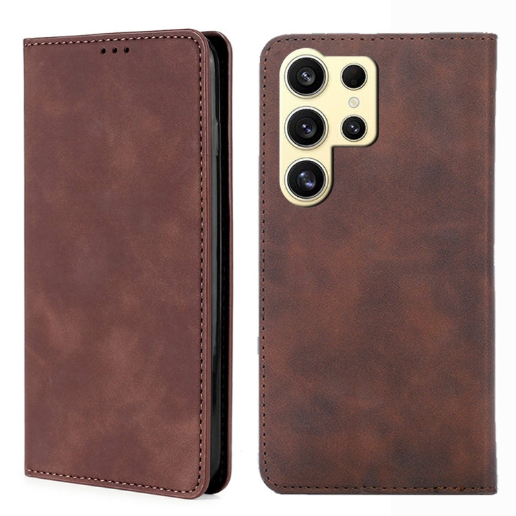 For Samsung Galaxy S24 Ultra 5G Skin Feel Magnetic Leather Phone Case(Dark Brown) - HoMEdemic™ 