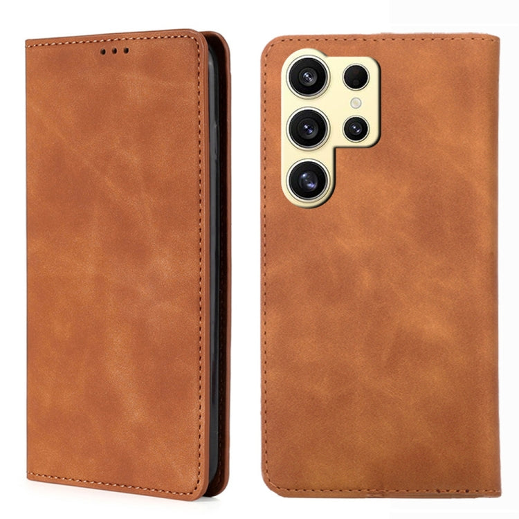 For Samsung Galaxy S24 Ultra 5G Skin Feel Magnetic Leather Phone Case(Light Brown) - HoMEdemic™ 