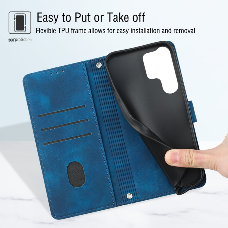 For Samsung Galaxy S24 Ultra 5G Skin-feel Embossed Leather Phone Case(Blue) - HoMEdemic™ 