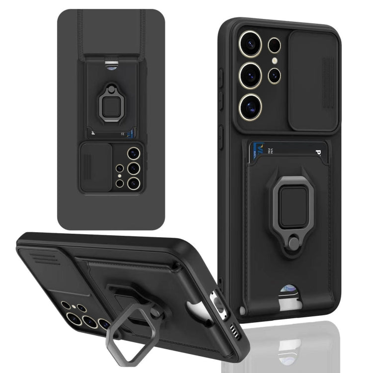 For Samsung Galaxy S24 Ultra 5G Sliding Camshield Magnetic Card Holder Silicone Phone Case(Black) - HoMEdemic™ 