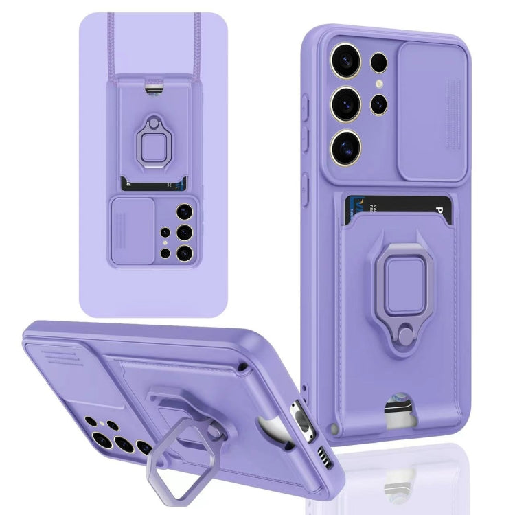 For Samsung Galaxy S24 Ultra 5G Sliding Camshield Magnetic Card Holder Silicone Phone Case(Light Purple) - HoMEdemic™ 