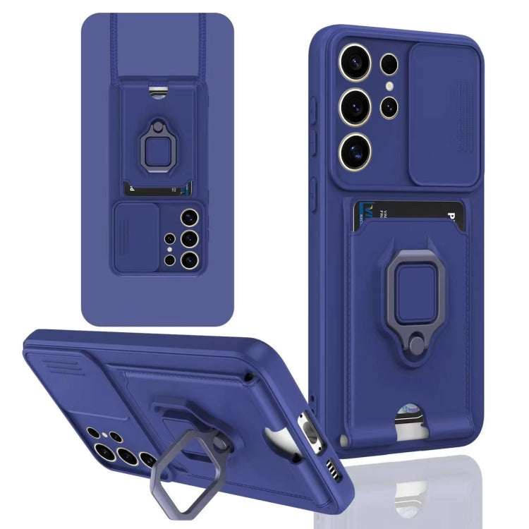 For Samsung Galaxy S24 Ultra 5G Sliding Camshield Magnetic Card Holder Silicone Phone Case(Navy Blue) - HoMEdemic™ 