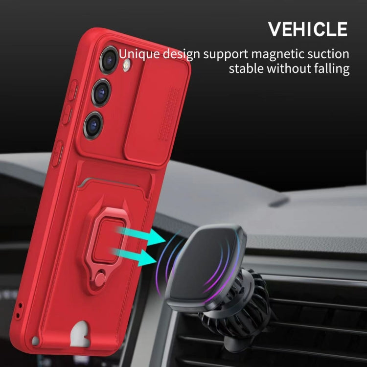 For Samsung Galaxy S24 Ultra 5G Sliding Camshield Magnetic Card Holder Silicone Phone Case(Navy Blue) - HoMEdemic™ 