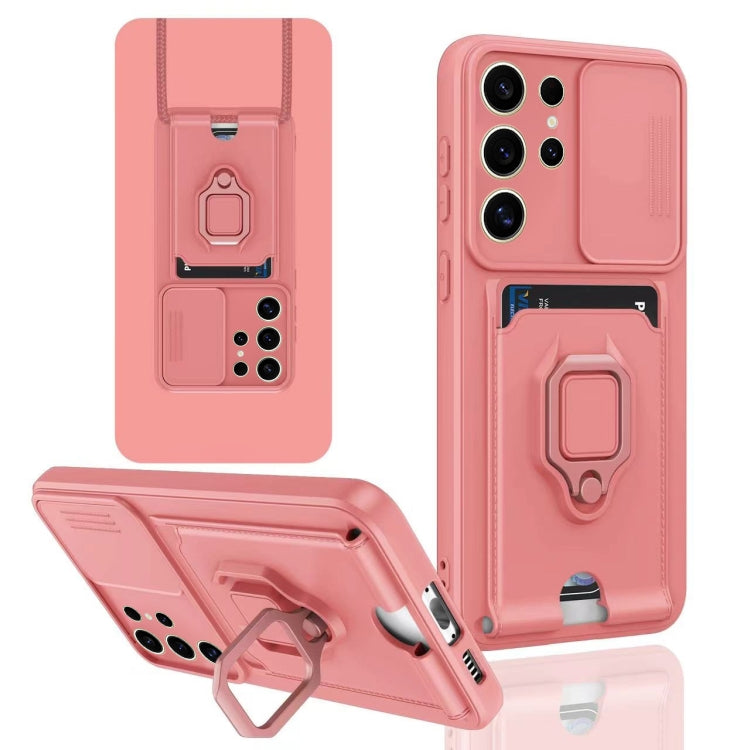 For Samsung Galaxy S24 Ultra 5G Sliding Camshield Magnetic Card Holder Silicone Phone Case(Pink) - HoMEdemic™ 