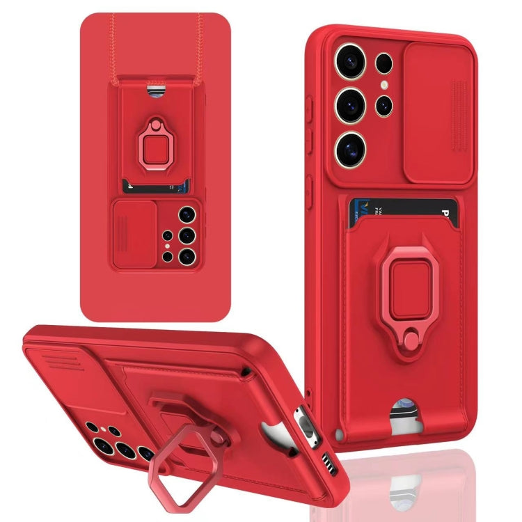 For Samsung Galaxy S24 Ultra 5G Sliding Camshield Magnetic Card Holder Silicone Phone Case(Red) - HoMEdemic™ 