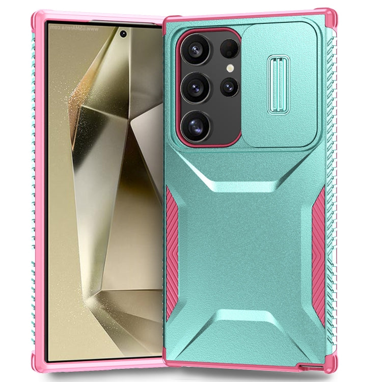 For Samsung Galaxy S24 Ultra 5G Sliding Camshield Phone Case(Grey Green + Pink) - HoMEdemic™ 