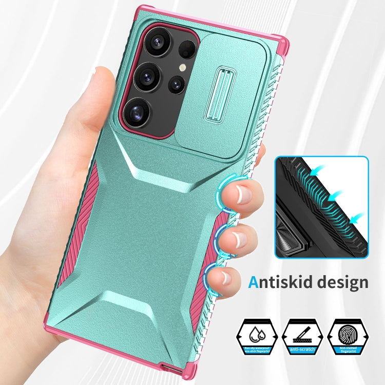 For Samsung Galaxy S24 Ultra 5G Sliding Camshield Phone Case(Grey Green + Pink) - HoMEdemic™ 