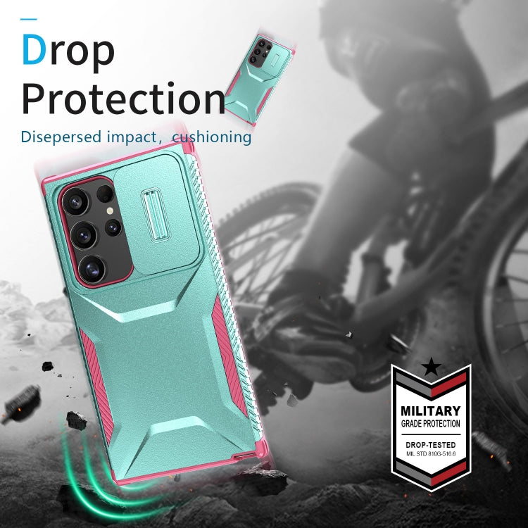 For Samsung Galaxy S24 Ultra 5G Sliding Camshield Phone Case(Grey Green + Pink) - HoMEdemic™ 