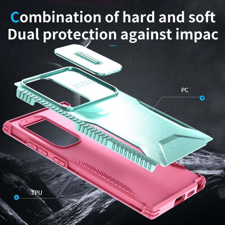 For Samsung Galaxy S24 Ultra 5G Sliding Camshield Phone Case(Grey Green + Pink) - HoMEdemic™ 