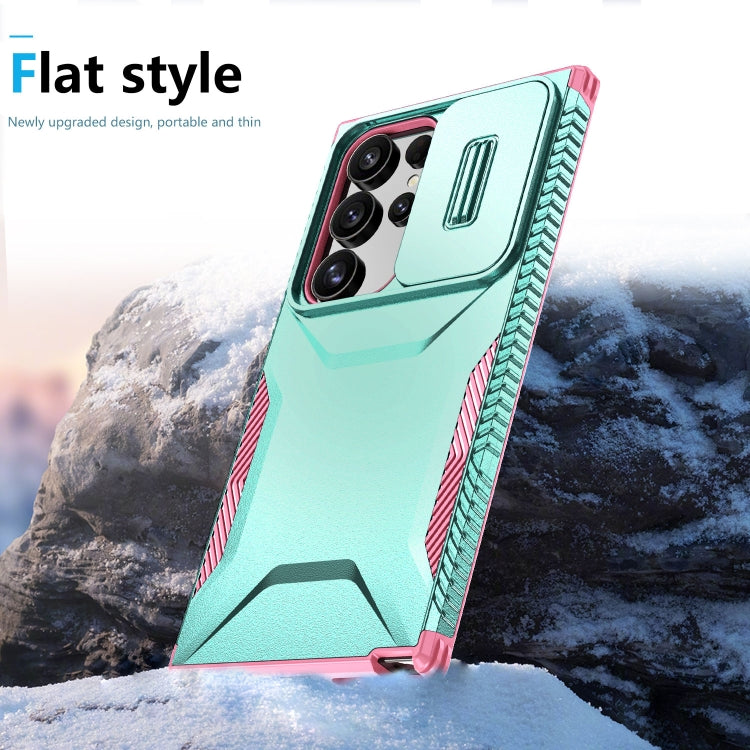 For Samsung Galaxy S24 Ultra 5G Sliding Camshield Phone Case(Grey Green + Pink) - HoMEdemic™ 