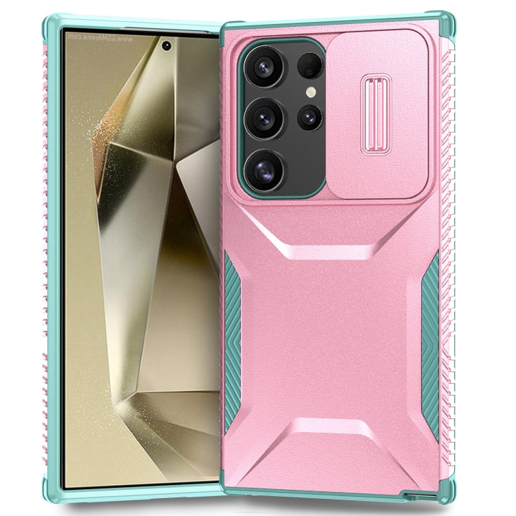 For Samsung Galaxy S24 Ultra 5G Sliding Camshield Phone Case(Pink + Grey Green) - HoMEdemic™ 