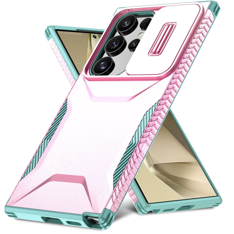 For Samsung Galaxy S24 Ultra 5G Sliding Camshield Phone Case(Pink + Grey Green) - HoMEdemic™ 