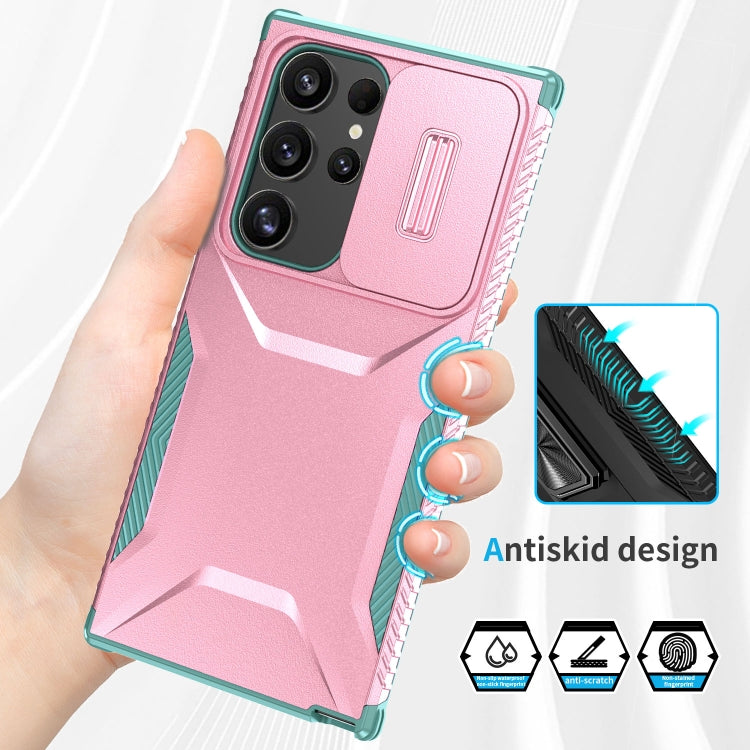 For Samsung Galaxy S24 Ultra 5G Sliding Camshield Phone Case(Pink + Grey Green) - HoMEdemic™ 